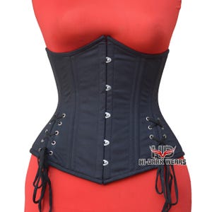 Handmade Black Underbust Corset | Double Steel Boned Cotton Waist Trainer | All Colors Available | Plus Size 3XS–9XL | HI-DARK WEARS
