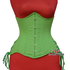 Handmade Green Underbust Corset | Cotton Double Steel Boned Waist Trainer | Plus Size Corset 3XS–9XL | Gothic Body Shaper | HI-DARK WEARS