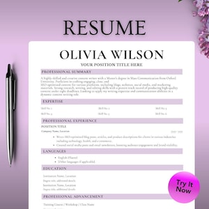 Modèle de CV minimaliste | CV modifiable, pages Word et Mac en allemand