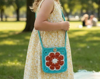 Crochet Crossbody Bag Pattern, Granny Square Crochet Pattern, Crochet Sunflower purse pattern, Instant Download PDF