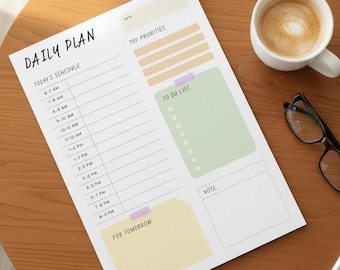 Minimalist Daily Planner Printable: Undated Schedule, To-Do List (Digital Download)