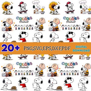 Pacchetto SVG di cani carini, SVG di cartoni animati Peanuts, Fan art digitale per Cricut, SVG di CANI, Silhouette e fai da te, SVG di Charlie
