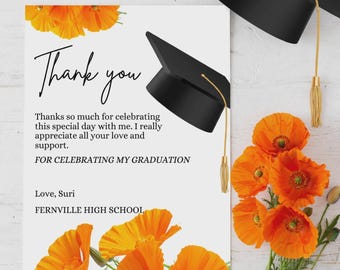 Editable Modern Grad Thank you, Graduation Thank You Card Template, Printable Graduate Confetti Thank You