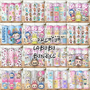 115 Labubv Monster Doll 20oz Tumbler Wrap Png Bundle, Cute Doll Png, Straight And Tapered Tumbler Wrap Png, Cartoon Character Png