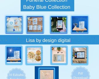Funeral Program Template Baby Blue Bundle | Editable Memorial Pack for Celebration of Life & Tribute