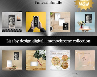 Editable funeral bundle package set. funeral template. memorial pack. celebration of life. black and white minimalist