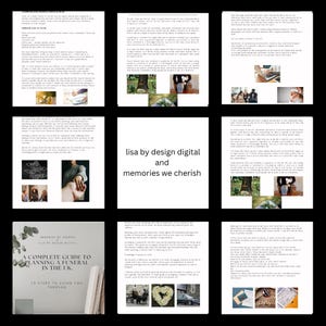 May include: A complete guide to planning a funeral in the UK. The cover features the text "A Complete Guide to Planning a Funeral in the UK" and "13 Steps to Guide You Through". The text "lisa by design digital and memories we cherish" is also visible.
