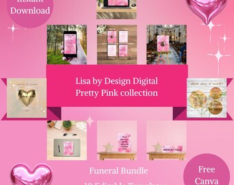 Funeral bundle editable template Celebration of life memorial pack Funeral program. Cremation Pretty Pink