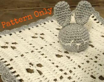 Bunny Security Blanket Crochet Pattern - PDF - Lovey - Cuddler - Rabbit - Baby - Gift - Lace - 12 x 11.5 inches - Blanket - Small