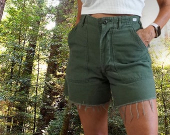 Vintage 60's Military Cut Off Army Green 1969 Utility Pocket Trousers Women's Shorts  - 28" Waist
