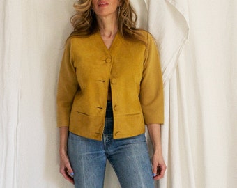 Vintage 60's Spicy Turmeric Italian Suede Knit Wool Boxy Blazer Mod Gold Made In Italy Jacket