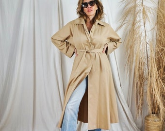 Vintage 70's Classic Tan Belted Minimalist Trench Swing Lightweight Coat