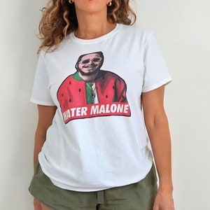 Post Malone Funny &quot;Water Malone&quot; Humor One Off White Soft Watermelon Short Sleeve Fruit Graphic Concert Band Tee