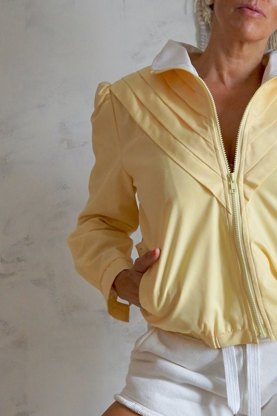 Vintage 80's Buttercream Poplin Cotton Yellow Che… - image 2