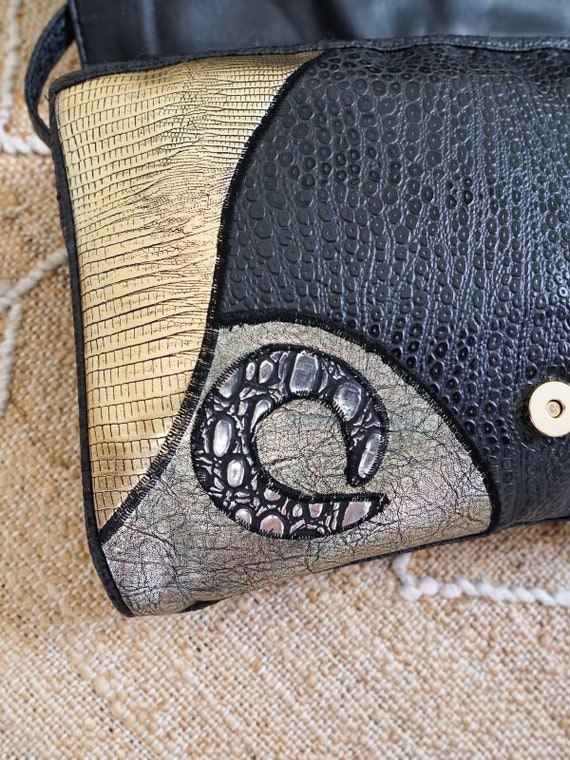 SamanthaKINGZ totebag crocodile × python Vintage 80's Wild Metallic Gold Snakeskin Patchwork Bronze