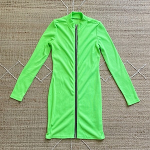 neon green zip up dress Vaytide Women Luminous Solid Neon Green Textured High Stretch Hollow Out  Bodycon Cover Up Dress Summer,Casual,Beach,Holiday,Vacation Only 1 Cover Up,No  Bikini