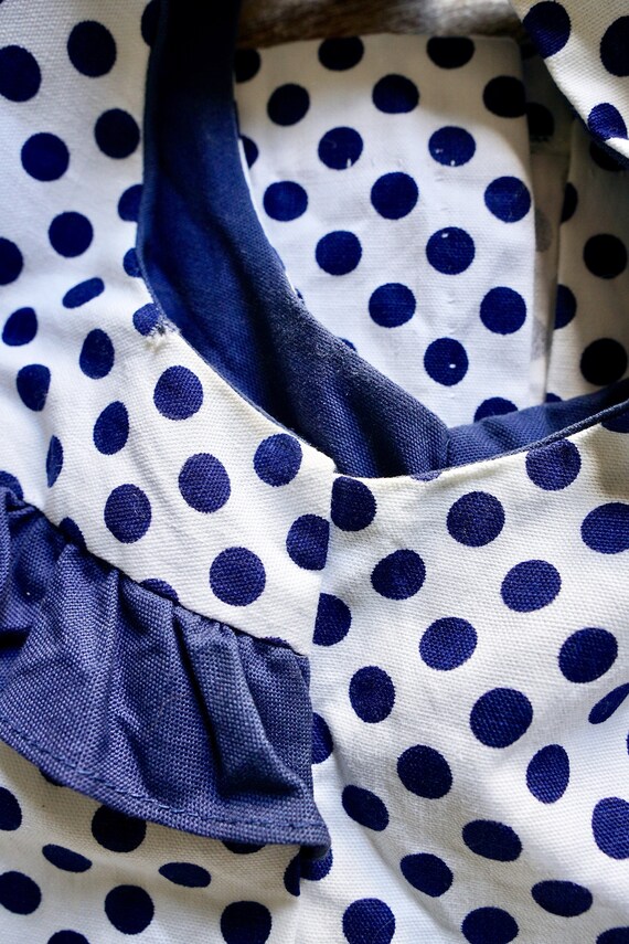 Vintage 40's White Three Piece Navy Blue Polkadot… - image 10