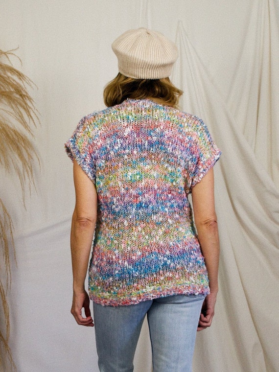 Vintage 80's Pastel Rainbow Marled Ombre Knit V-N… - image 5