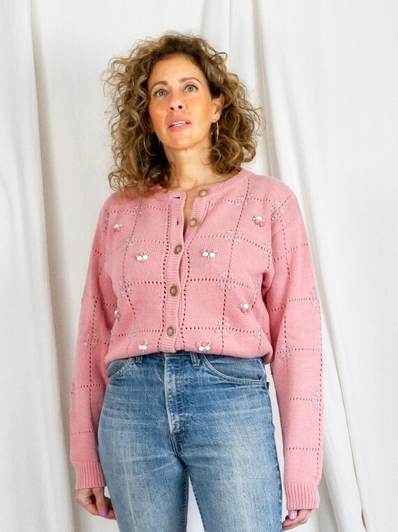 Vintage 80's Dusty Rose Embroidered Petite Floral Bud Boxy