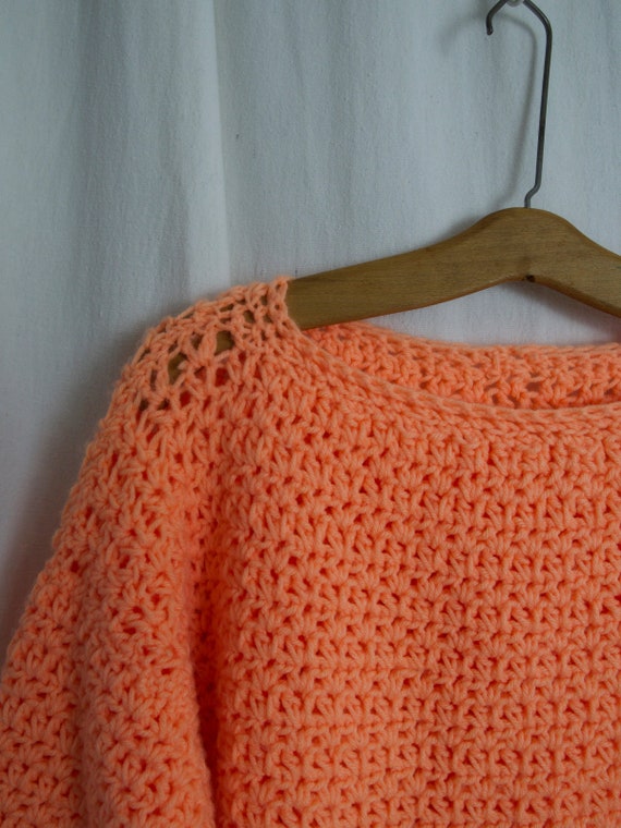 Vintage 80's Day-Glo Melon Handknit Crochet Handm… - image 4