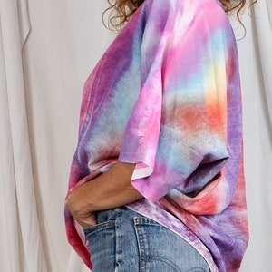 Vintage 80's Dreamy Pastel Sunset Slouchy Unique Tie Dye Blouse Short Sleeve Rainbow Top image 7