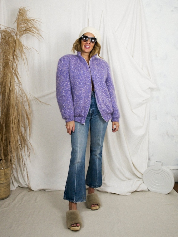 Vintage 80's Lilac Mohair Wool Speckle Knit Sweat… - image 2