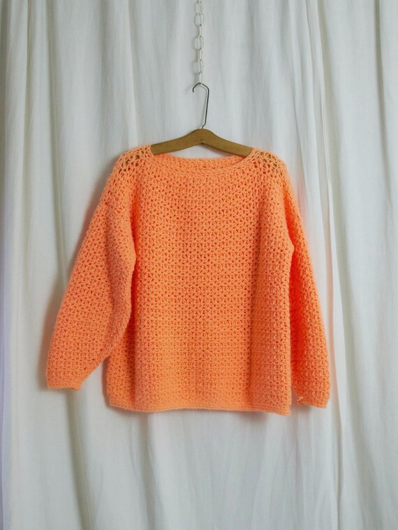 Vintage 80's Day-Glo Melon Handknit Crochet Handm… - image 2