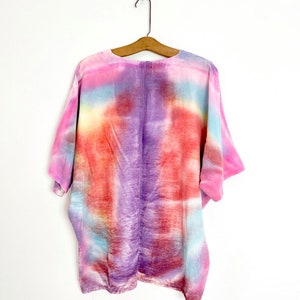 Vintage 80's Dreamy Pastel Sunset Slouchy Unique Tie Dye Blouse Short Sleeve Rainbow Top image 3