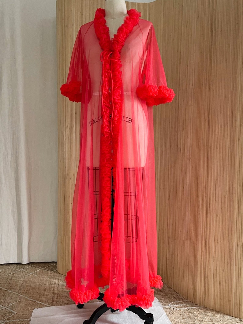 Cookies Pink Ruffle Robe Vintage 60s Pink Ruffle Robe Sheer Nylon Boudoir Long Duster - Etsy