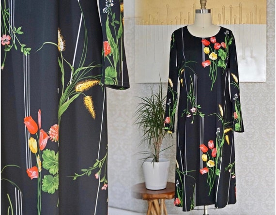 Vintage 70's Bold Tulip Print Chic Dress