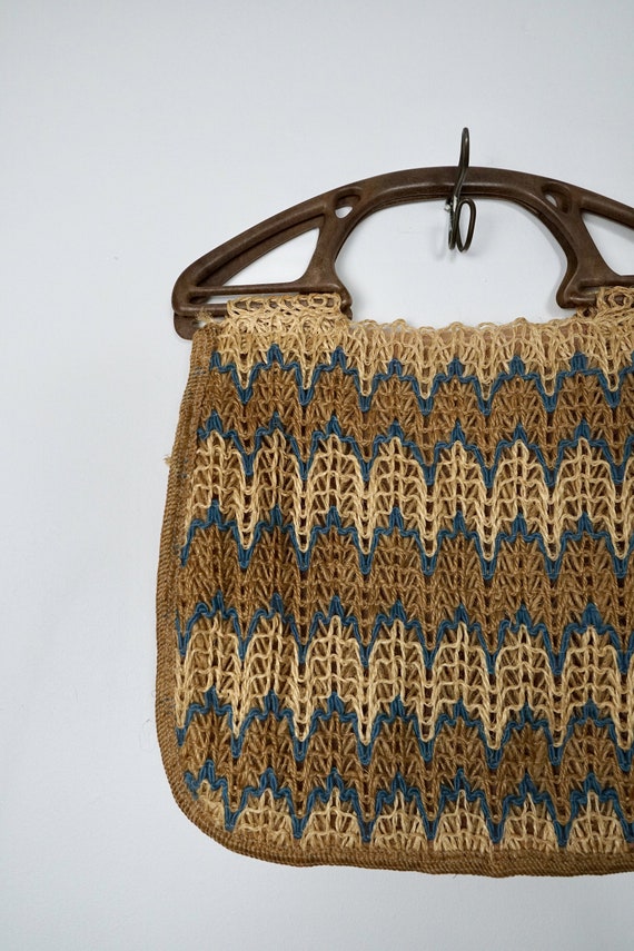 Vintage 70's Natural Woven Jute Spanish Tote Purs… - image 2