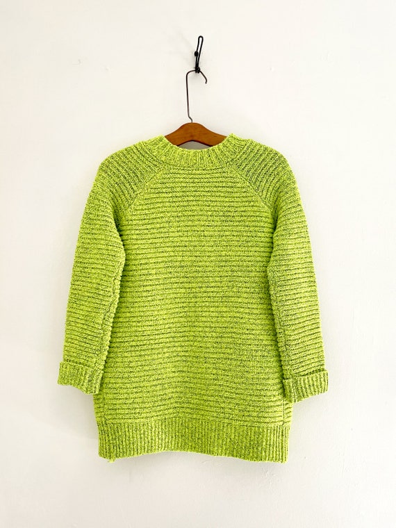 Vintage 80's Neon Vibrant Day-Glo Green Ribbed No… - image 3