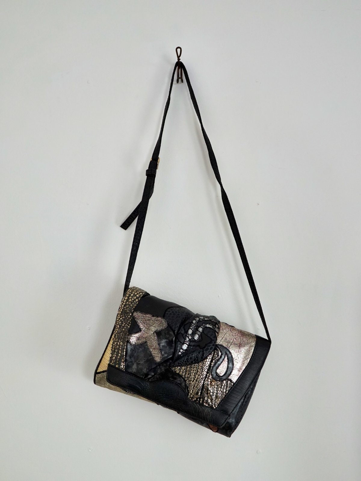 SamanthaKINGZ totebag crocodile × python Vintage 80's Wild Metallic Gold Snakeskin Patchwork Bronze