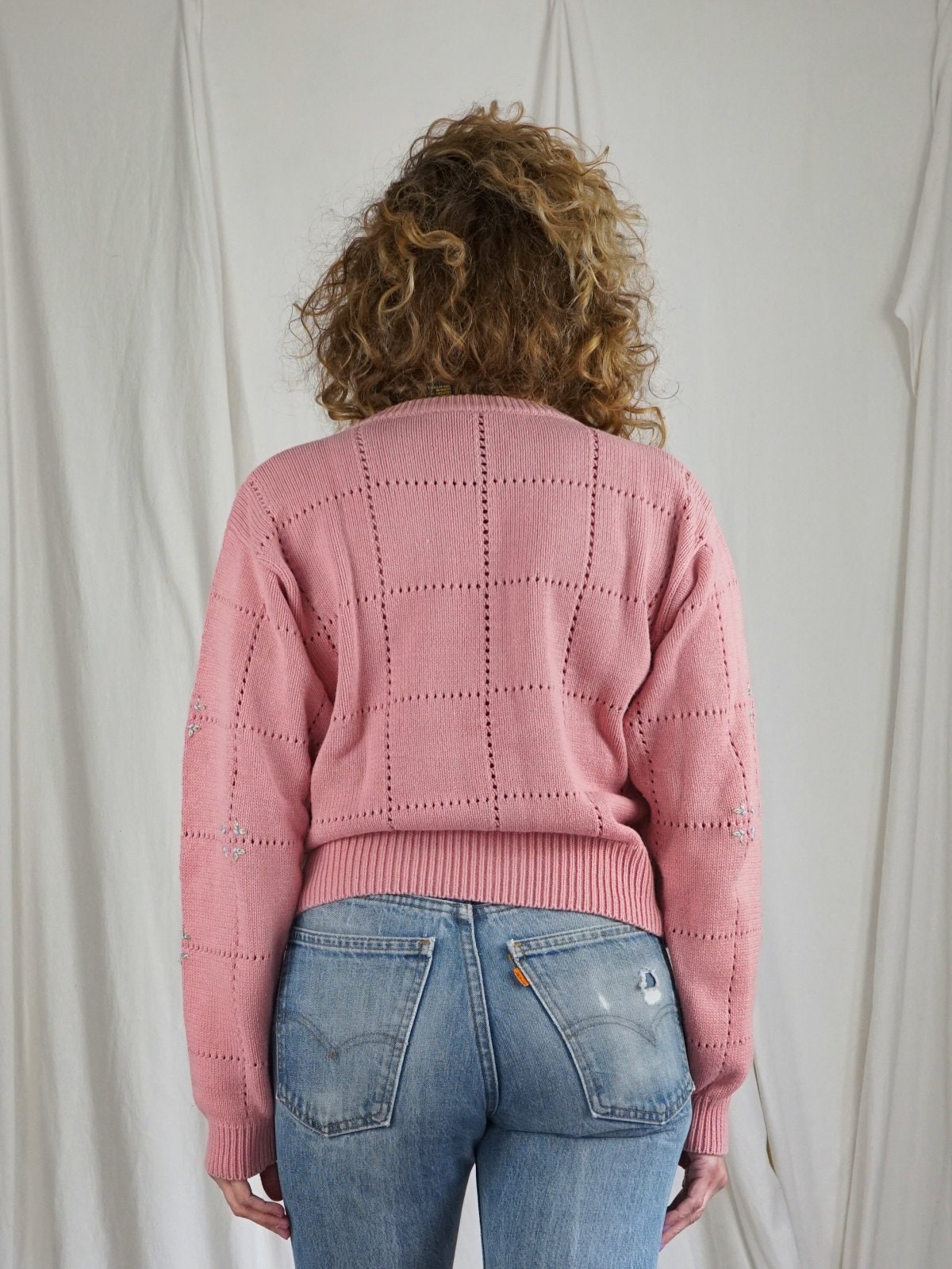 Vintage 80's Dusty Rose Embroidered Petite Floral Bud Boxy