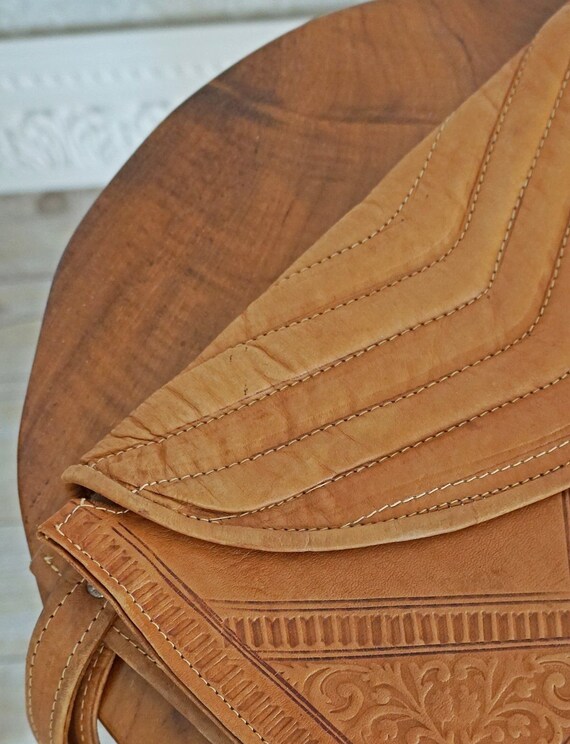 Vintage 70's Moroccan Quilted Whiskey Leather Pur… - image 3