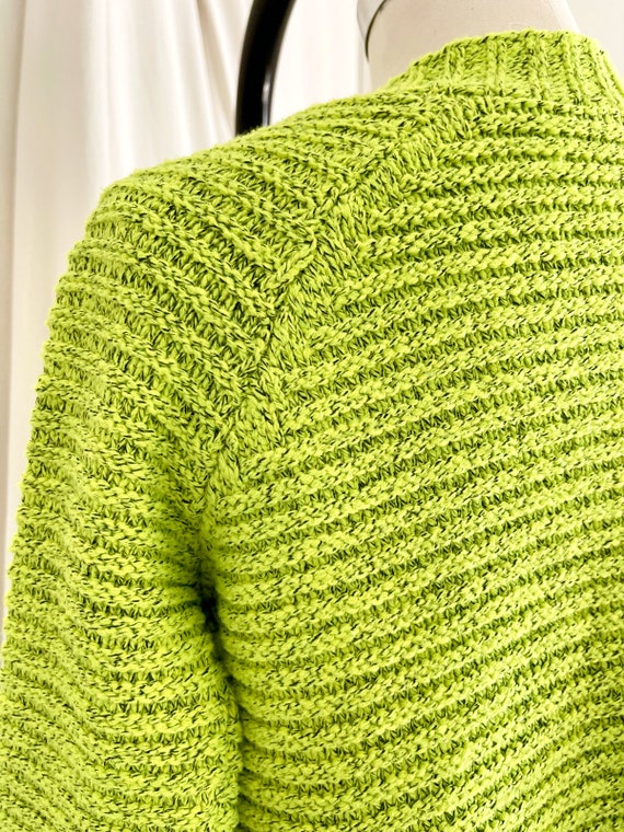 Vintage 80's Neon Vibrant Day-Glo Green Ribbed No… - image 4