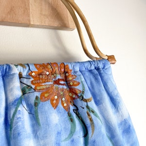 Vintage 80's Sky Blue Cloud Bamboo Handle Sequin Tote Beaded Slouchy Handmade Fabric Floral Bag image 2