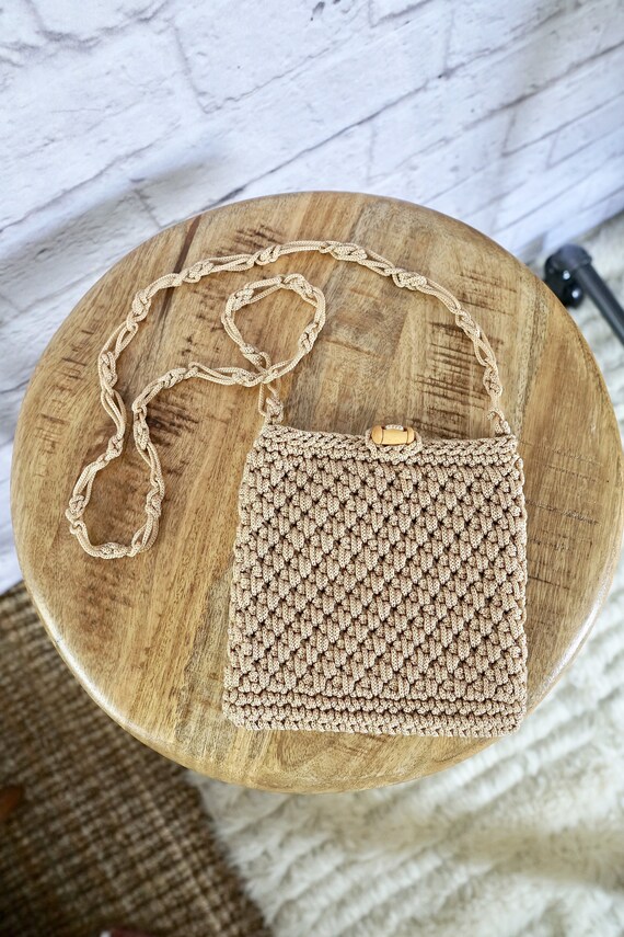 Vintage 70's Neutral Biscuit Woven Macrame Boho Ba