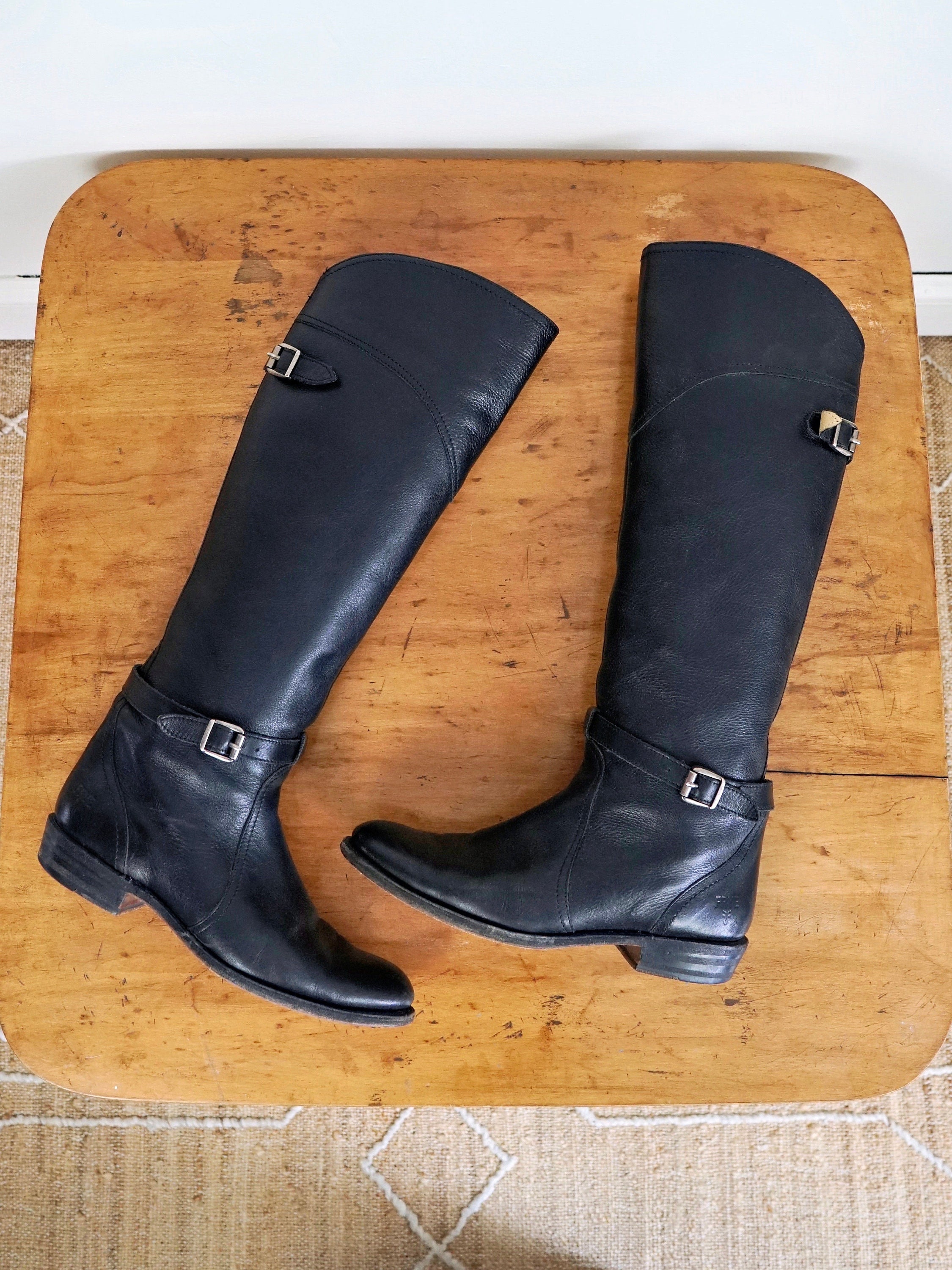 Frye Dorado Hohe Reiter Knie Hohe Pull On Schwarze Weiche Leder Reitschnalle Detail Stiefel 7.5 Etsy