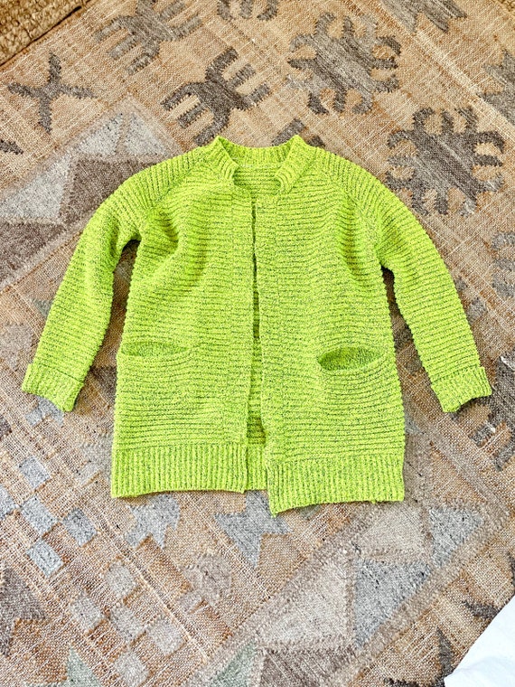 Vintage 80's Neon Vibrant Day-Glo Green Ribbed No… - image 1