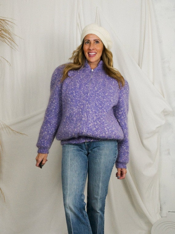 Vintage 80's Lilac Mohair Wool Speckle Knit Sweate