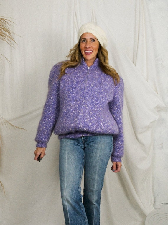 Vintage 80's Lilac Mohair Wool Speckle Knit Sweat… - image 1