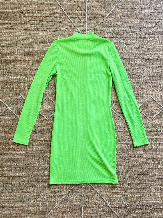 Vintage 80's Neon Green Full Front Zip Ribbed Bod… - image 6