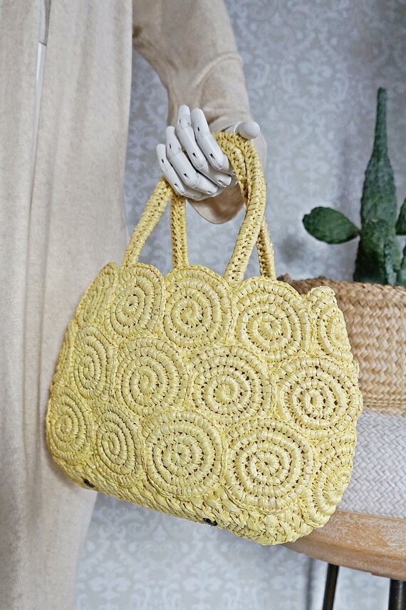 Vintage 60's Buttercream Yellow Raffia Woven Scall