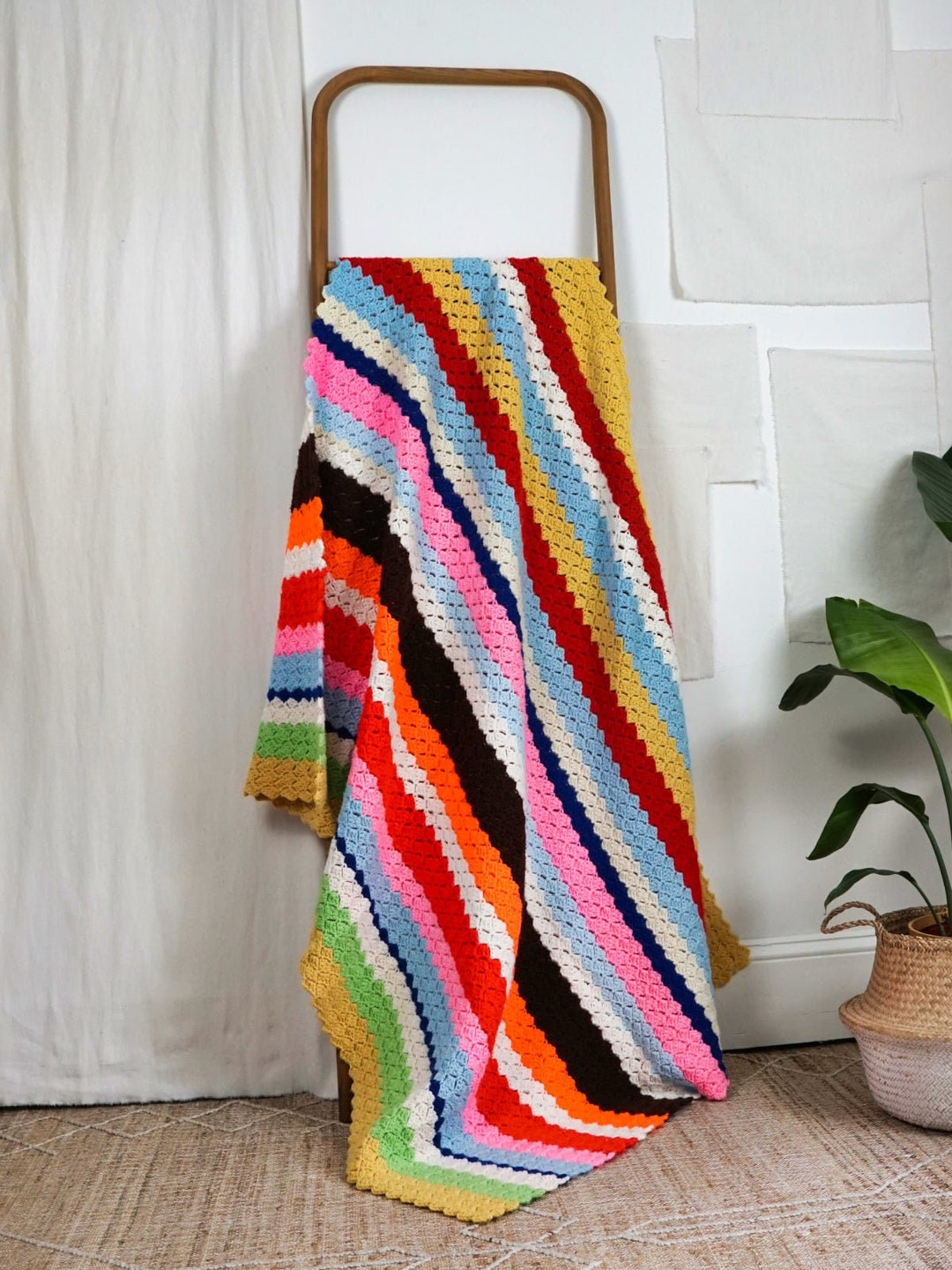 Vintage 70's Rainbow Contrast Stripe Handknit Scalloped - Etsy