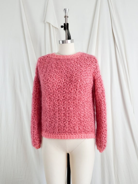 Vinage 60's Handknit Pink Rose Mohair Cozy Texture