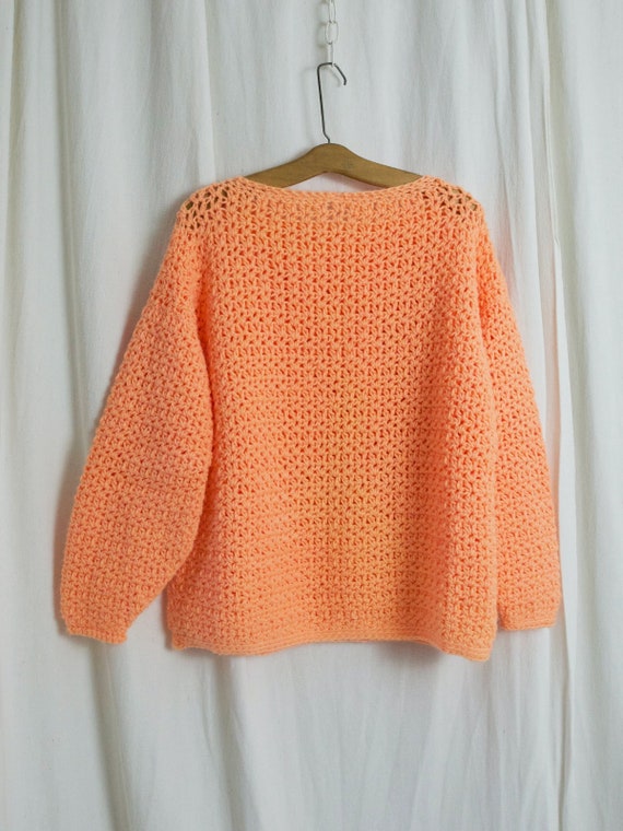 Vintage 80's Day-Glo Melon Handknit Crochet Handm… - image 5