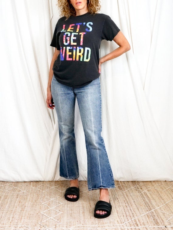 Vintage 80's Let's Get Weird Neon Faded Black Sof… - image 3