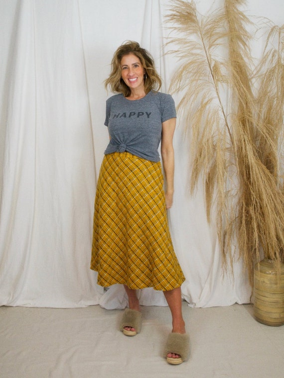 Vintage 70's Golden Tumeric Plaid Pure Wool Tweed