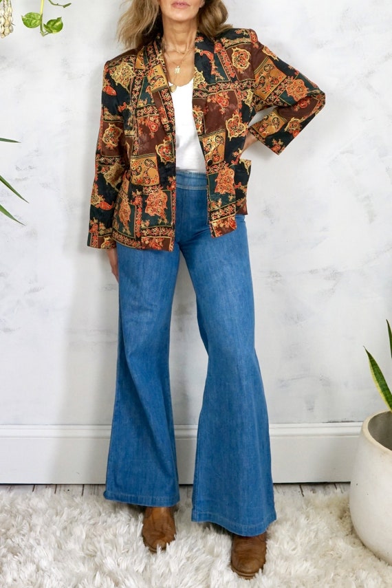 Vintage 80's Paisley Silky Satin Padded Shoulder D